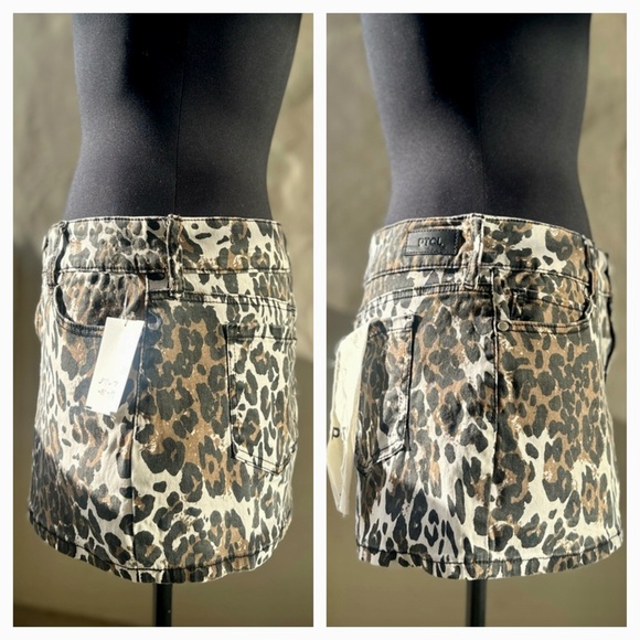 PTCL Leopard Print Denim Mini Skirt Size M Stretch Low Rise Y2K - Picture 6 of 10
